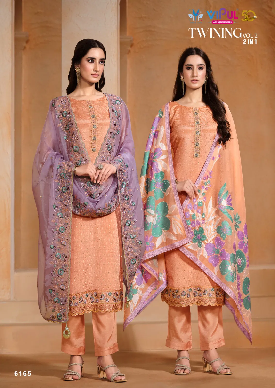 Twining Vol 2 By Vipul Chinon Embroidery Salwar Suits Surat Wholesale Market